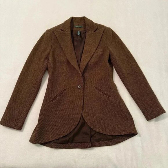Lauren Ralph Lauren Wool Blend Herringbone Tweed Blazer Size 6 - Picture 1 of 13